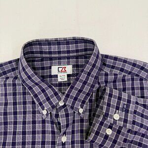 Cutter & Buck Mens Long Sleeve Purple White Plaid Button Down Shirt Size XL